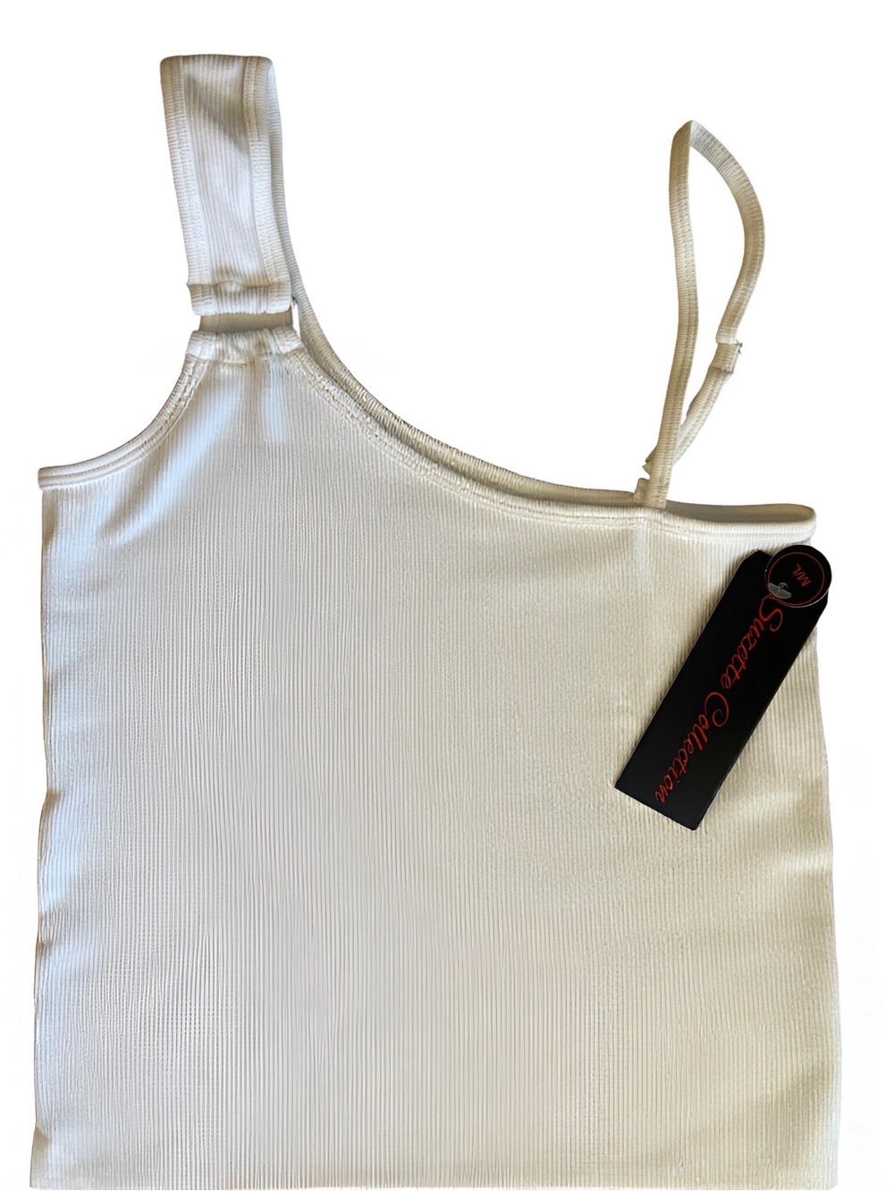 NEW White Ribbed One-Shoulder Tank Top